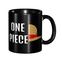 A ceramic Monkey D Luffy Quotes One Piece Mug featuring funny anime text and pirate character art, designed as a durable present for kids.