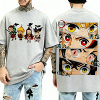 Close-up of Demon Slayer Y2K Harajuku Anime T-Shirt print detail large size summer street tee