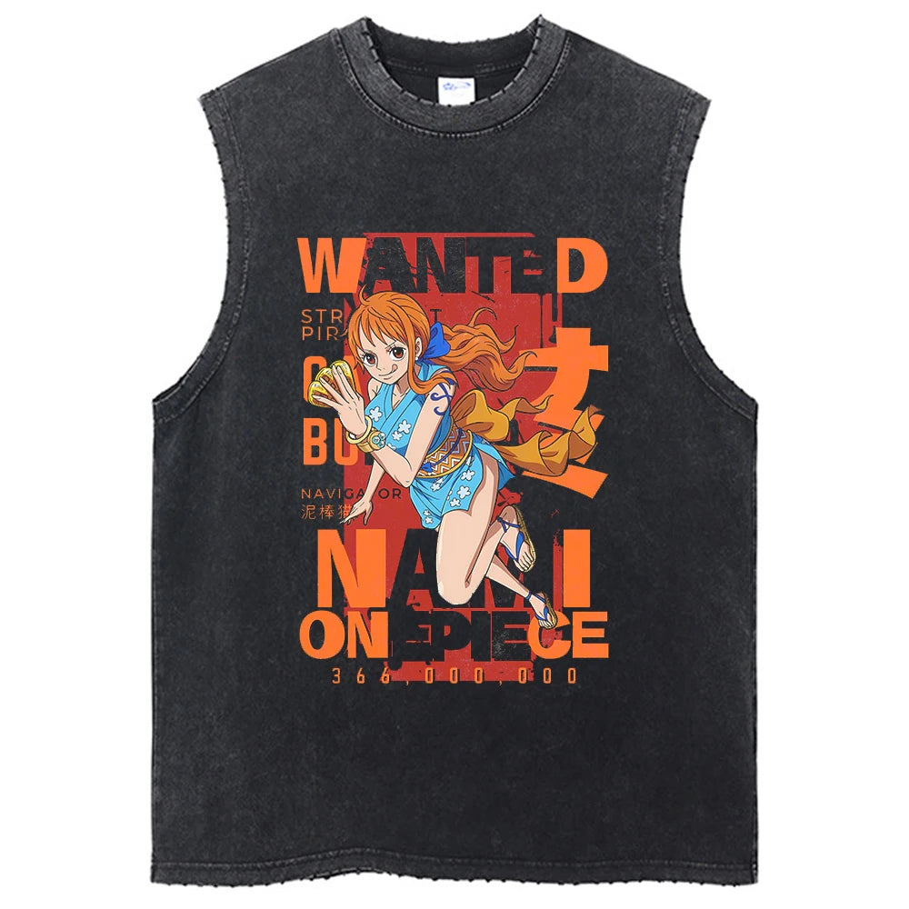 One Piece Vintage Washed Graphic Tank Top | Cotton Streetwear