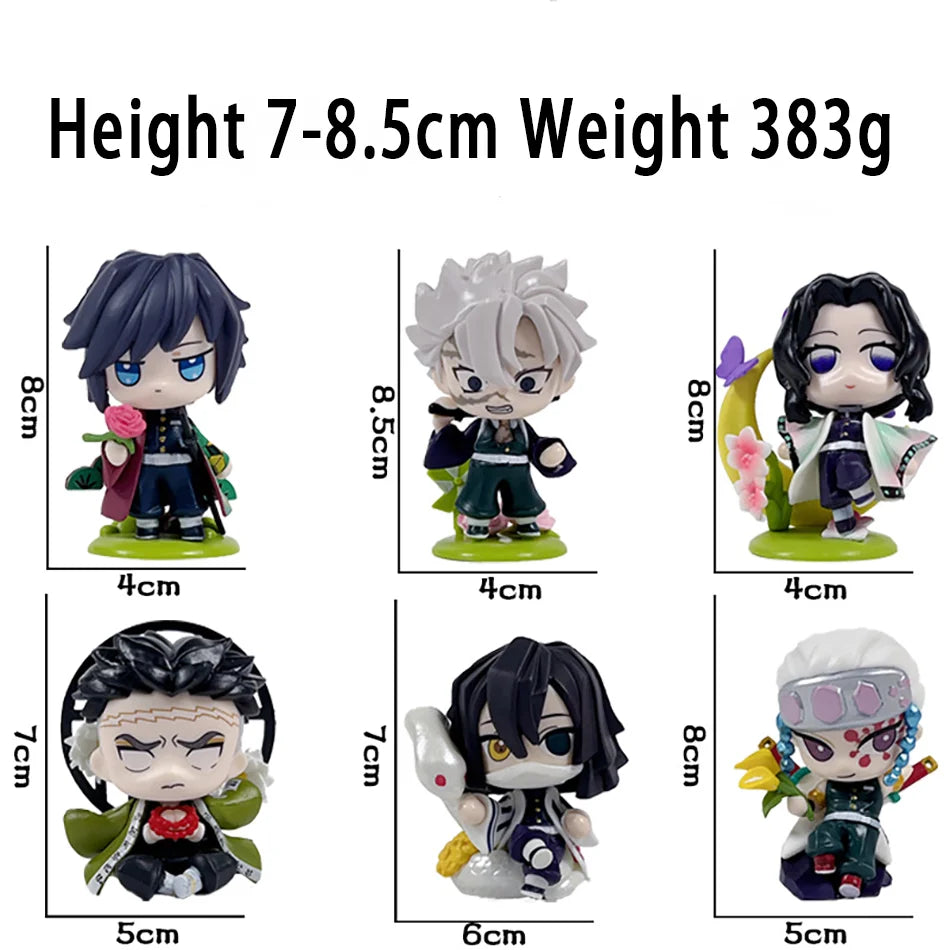 A colorful Demon Slayer Blind Box containing a random cute PVC anime figure of Tanjiro or Nezuko, used as a desktop ornament.