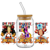 A collection of the newest 31 designs of popular One Piece UV DTF Stickers for a 16oz glass cup.