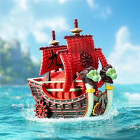 A Pop Mart One Piece Vehicles blind box packaging containing a surprise Grand Line Series ship figure for home decoration.