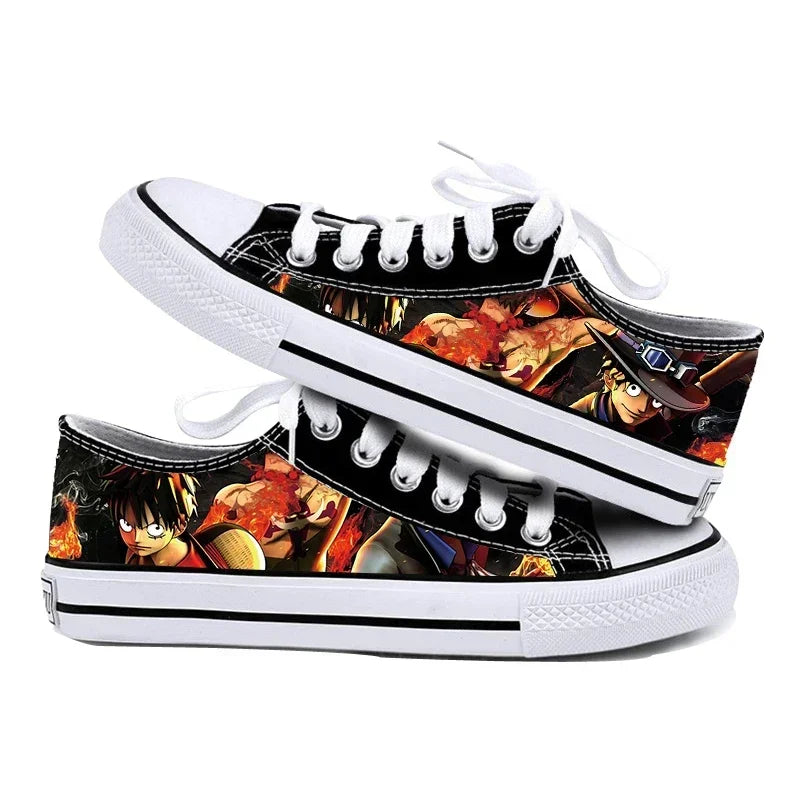 One Piece Anime Low Top Canvas Sneakers flat lay pair printed anime canvas couple birthday gift