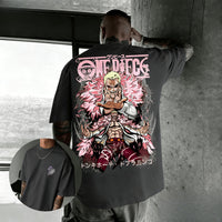 One Piece Doflamingo Hip Hop Anime T-Shirt 2026 summer loose cotton parent-child street top