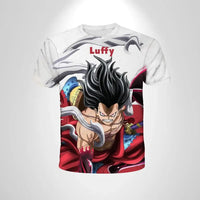 A breathable One Piece Luffy T-shirt featuring a cartoon graphic, designed as a loose-fit casual top for men and boys.