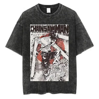 Chainsaw Man Power Print T-Shirt Y2K Harajuku washed cotton unisex anime tee men women
