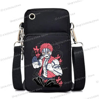 A trendy Demon Slayer Phone Bag featuring anime art of Nezuko Kamado and Mitsuri Kanroji, designed as a Harajuku mini crossbody purse for women and men.