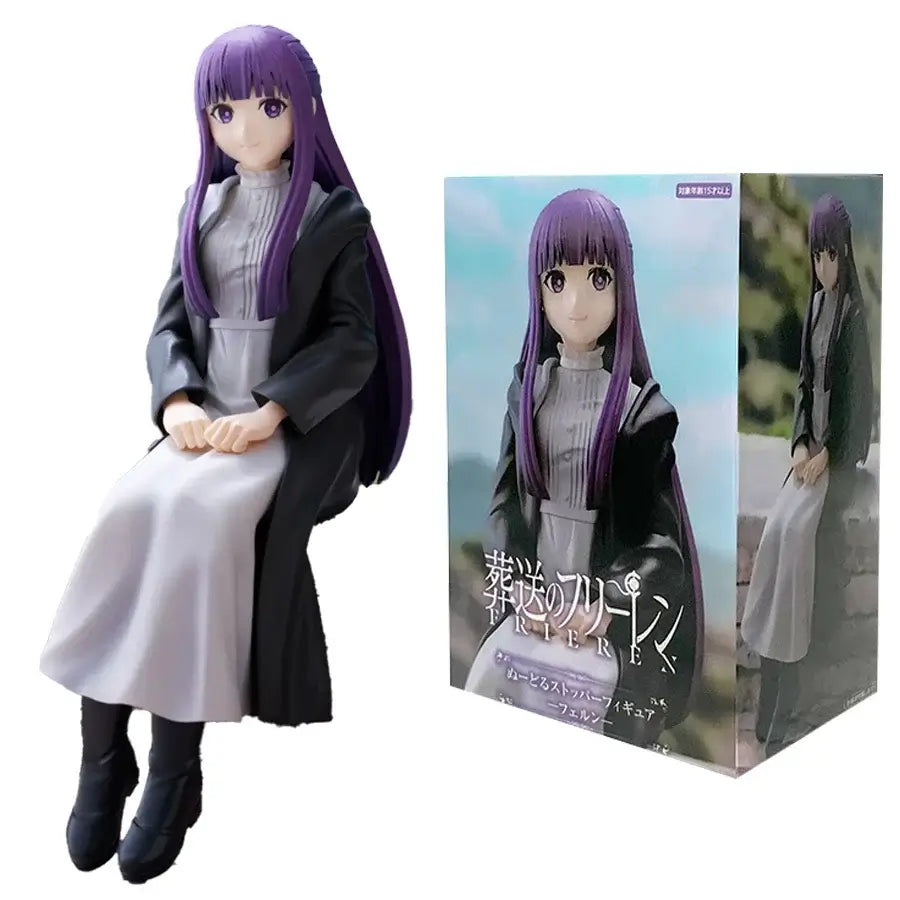 A high-quality 14cm Frieren Anime Figure sitting down, functioning as a noodle stopper and desktop decoration.