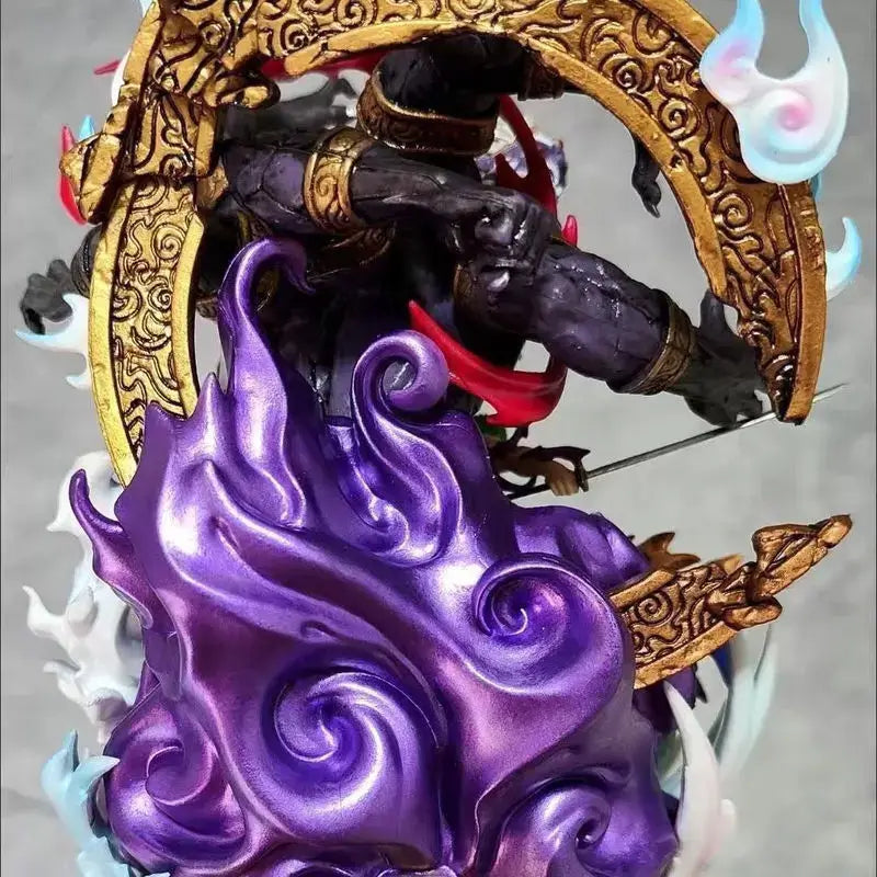 A detailed Roronoa Zoro Hell Form Figure made of PVC, showcasing the King of Hell three-sword style battle pose for anime collection.