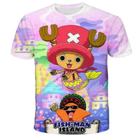 A 3D printed One Piece Luffy T-Shirt featuring a dynamic cartoon cosplay graphic of Monkey D. Luffy for boys' summer fashion.