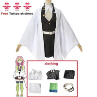 A complete Mitsuri Kanroji Cosplay Costume featuring the white haori, black uniform dress, and pink-green gradient wig for adults and children.