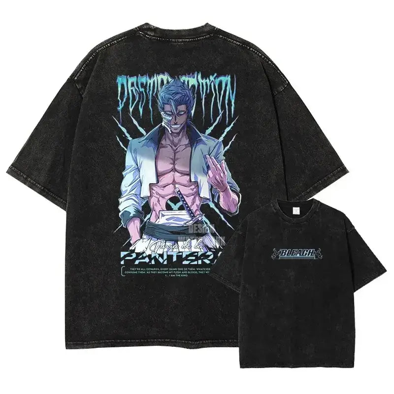 Bleach Aizen Sousuke Harajuku Washed Graphic T-Shirt oversized vintage cotton unisex anime top