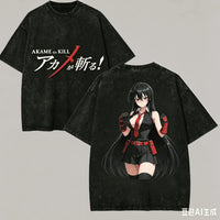 Akame ga Kill Washed Anime T-Shirt featuring character design, oversized Harajuku tee in black.