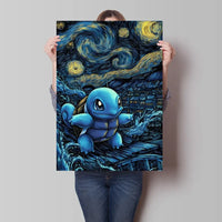 A stunning Van Gogh Pokemon Wall Art piece featuring Pikachu painted in a Starry Night impressionist style for unique home decoration.