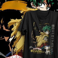 A high-quality Deku Vigilante T-Shirt featuring a manga panel graphic of Dark Deku, styled as Y2K anime fashion for women and men.
