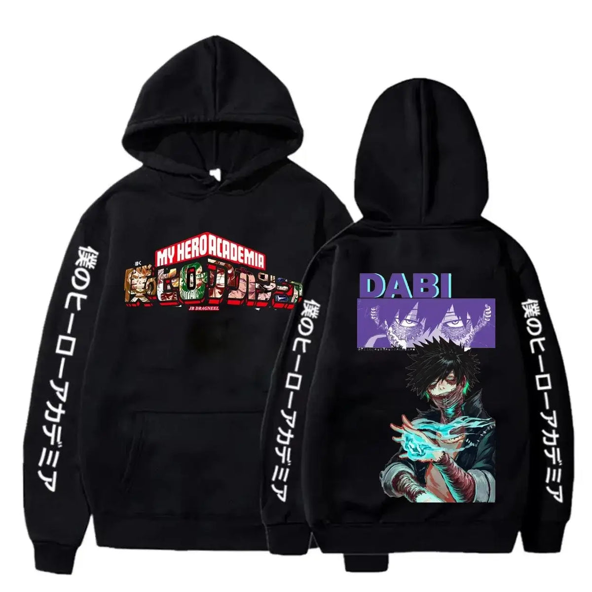 An oversized Midoriya Izuku Hoodie featuring a black and white manga graphic print, styled as unisex Harajuku streetwear for men and women.