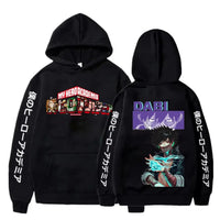 An oversized Midoriya Izuku Hoodie featuring a black and white manga graphic print, styled as unisex Harajuku streetwear for men and women.