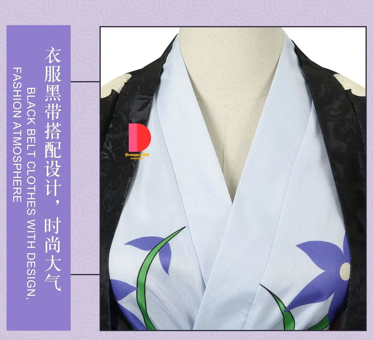 Close-up of Nico Robin One Piece Cosplay Costume Kimono Dress digital print jacket dress detail