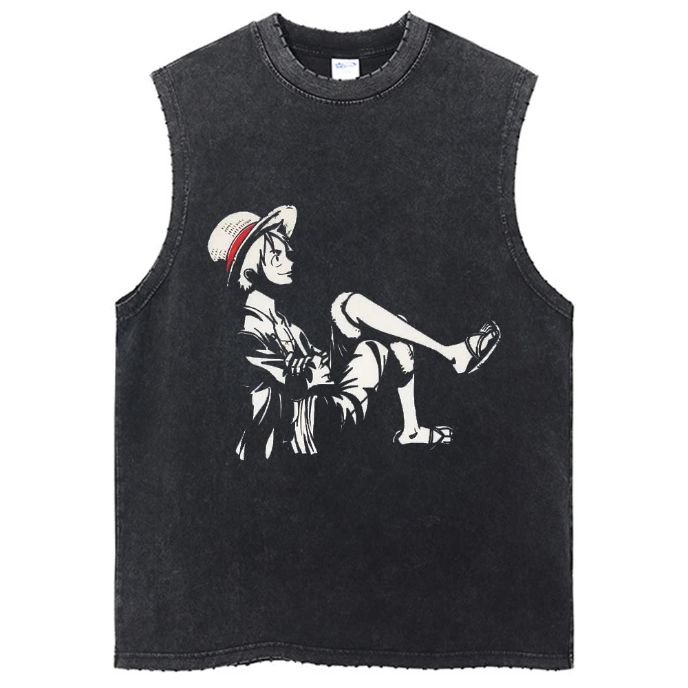 One Piece Vintage Washed Graphic Tank Top | Cotton Streetwear