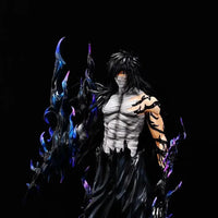 A large 33cm Bleach Ichigo Figure made of PVC, featuring two interchangeable battle forms and Zangetsu sword for anime desktop decoration.