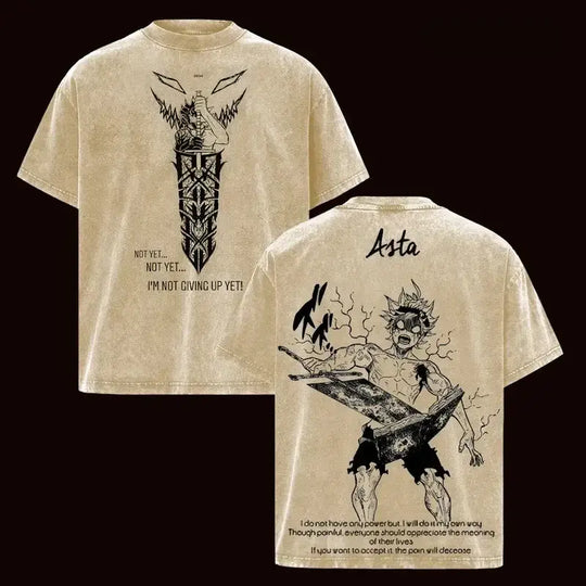 Asta Black Clover Retro Harajuku Washed T-Shirt oversized cotton anime top front view