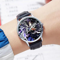 A stylish Demon Slayer Watch featuring two-dimensional anime art of Rengoku Kyoujurou and Tokitou Muichirou, designed as a trendy business wristwatch.