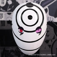 A highly imitative, high-gloss Obito Cosplay Mask featuring the Akatsuki Sharingan design for anime Halloween costumes and conventions.