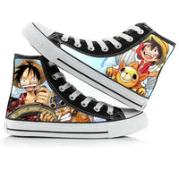 One Piece Anime Canvas Shoes Luffy Zoro hand-painted high top sneakers boys girls casual