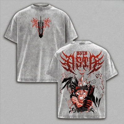 Asta Black Clover Vintage Washed T-Shirt oversized cotton anime graphic tee shown from the front
