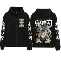 The 2025 Anime Demon Slayer Zipper Hoodie in a Harajuku streetwear pullover sweatshirt style.