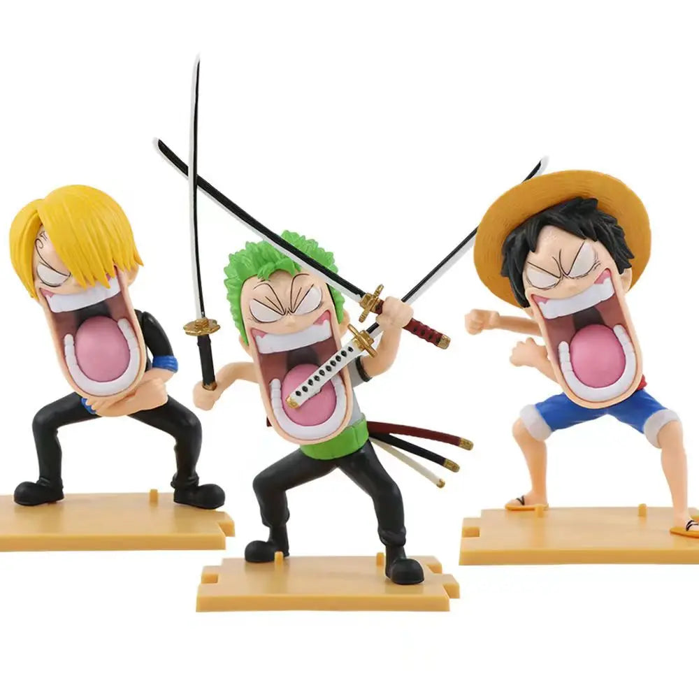 One Piece Hungry Trio Luffy Zoro Sanji Figure Set 15CM PVC anime model toy gift collectible