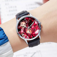 A stylish Demon Slayer Watch featuring two-dimensional anime art of Rengoku Kyoujurou and Tokitou Muichirou, designed as a trendy business wristwatch.