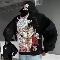 A streetwear One Piece Luffy Gear 5 Nika Anime Hoodie, a casual pullover for men and women's autumn and winter cosplay.