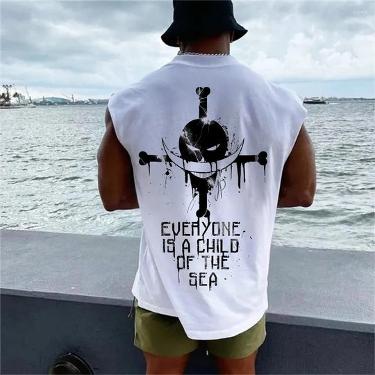 One Piece Whitebeard Pirates Anime Tank Top Jolly Roger sleeveless fitness vest men summer