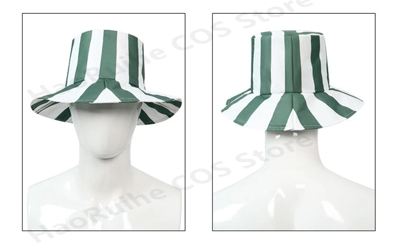 Urahara Kisuke BLEACH Cosplay Costume featuring a green top, pants, and hat, perfect for adult fans.