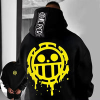 A trendy Trafalgar Law Hoodie featuring One Piece anime graphics, designed as a cozy long-sleeve parent-child sweater for men and boys.