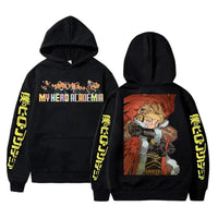 An oversized Midoriya Izuku Hoodie featuring a black and white manga graphic print, styled as unisex Harajuku streetwear for men and women.