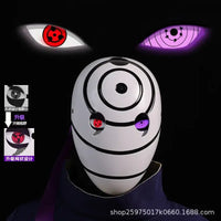 A highly imitative, high-gloss Obito Cosplay Mask featuring the Akatsuki Sharingan design for anime Halloween costumes and conventions.