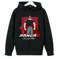 A trendy One Piece Kids Hoodie featuring cartoon graphic prints of Luffy and Zoro, designed as a casual spring and autumn pullover for children.