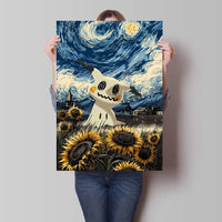 A stunning Van Gogh Pokemon Wall Art piece featuring Pikachu painted in a Starry Night impressionist style for unique home decoration.