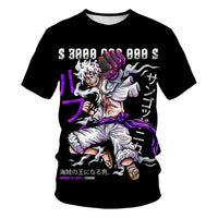 A loose-fit One Piece Luffy T-shirt featuring a cool cartoon Monkey D. Luffy graphic, designed for boys and men as casual anime streetwear.