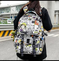 A high-capacity One Piece Luffy Backpack featuring a vibrant graffiti print of Monkey D. Luffy, designed as a durable school bag for middle and high students.