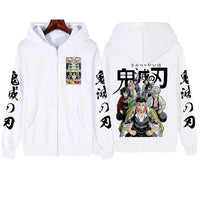 The 2025 Anime Demon Slayer Zipper Hoodie in a Harajuku streetwear pullover sweatshirt style.