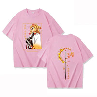 A hot new Rengoku Kyoujurou Printed Tee Shirt, a casual round neck summer unisex top for Demon Slayer fans.