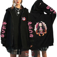 A casual loose Harajuku Fashion Anime Cartoon Demon Slayer Pattern Print Sweatshirt and fleece zipper hoodie for men and women.