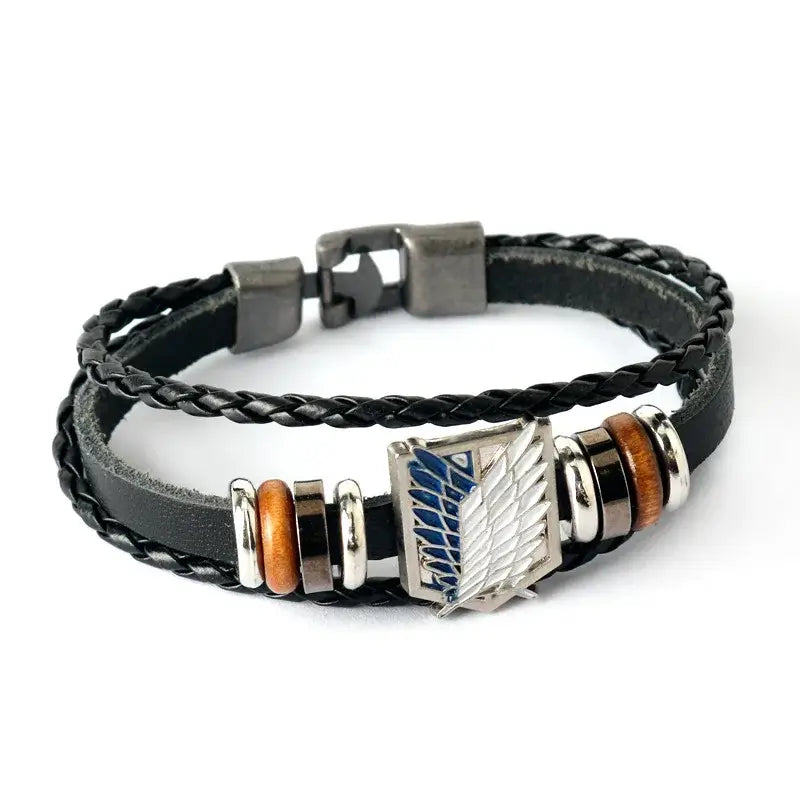 Anime Woven Cowhide Bracelet multilayer buckle ring inspired by One Piece Naruto and Attack on Titan birthday gift accessory