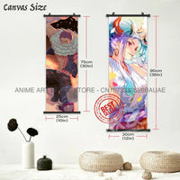 A vibrant One Piece Hanging Painting featuring anime characters Monkey D. Luffy, Portgas D. Ace, Sabo, and Shanks on a canvas scroll for home decor.