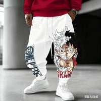 Unisex Luffy Gear 5 Pants made of thick winter cotton, featuring Sun God Nika anime graphics and cuffed ankles for Harajuku streetwear style.