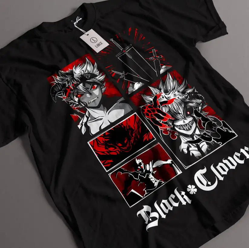 A high-quality Black Clover Asta Demon T-Shirt featuring a dynamic graphic of Asta in his devil form, designed for anime streetwear.