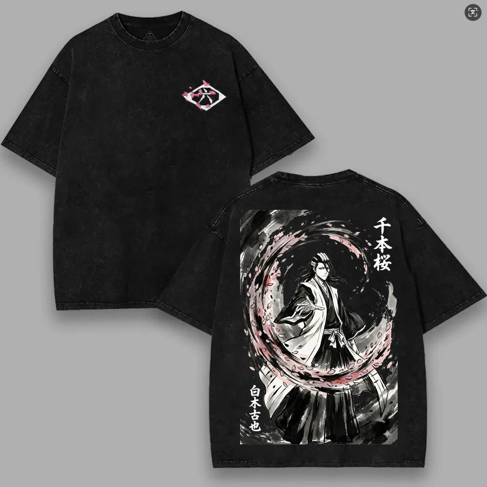 Byakuya Kuchiki Bleach Washed Oversized T-Shirt Summer Tee